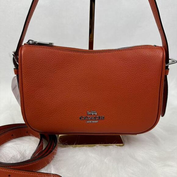Coach Kailey Shoulder/Crossbody Bag In Leather/Silver/Deep Orange CY707 NWT - Picture 2 of 8